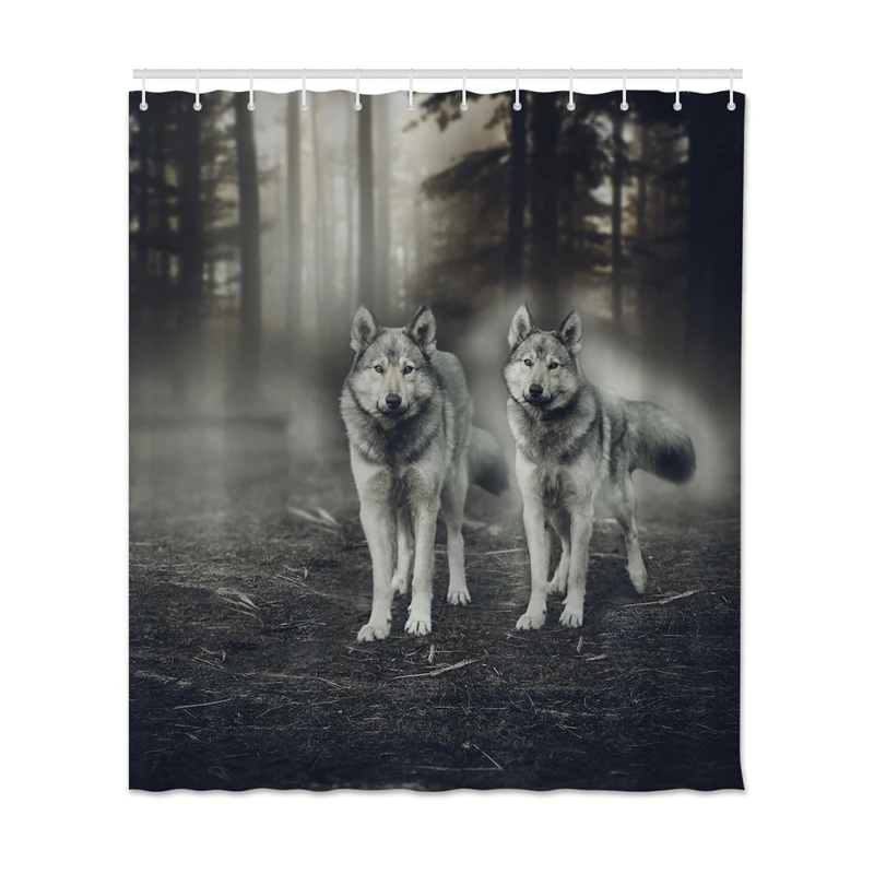 Серия Wolf, занавеска для душа, водонепроницаемая занавеска, полиэфирная ткань, печать, занавеска для ванной комнаты, декор для душа с крючками - Цвет: WF01013SC