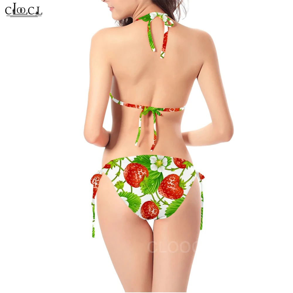 CLOOCL Sexy Cute Bikinis Swimsuit Cherries Fruit 3D Print Cartoons Cosplay Beach Women Bra Straps Low Waist Bikinis Set