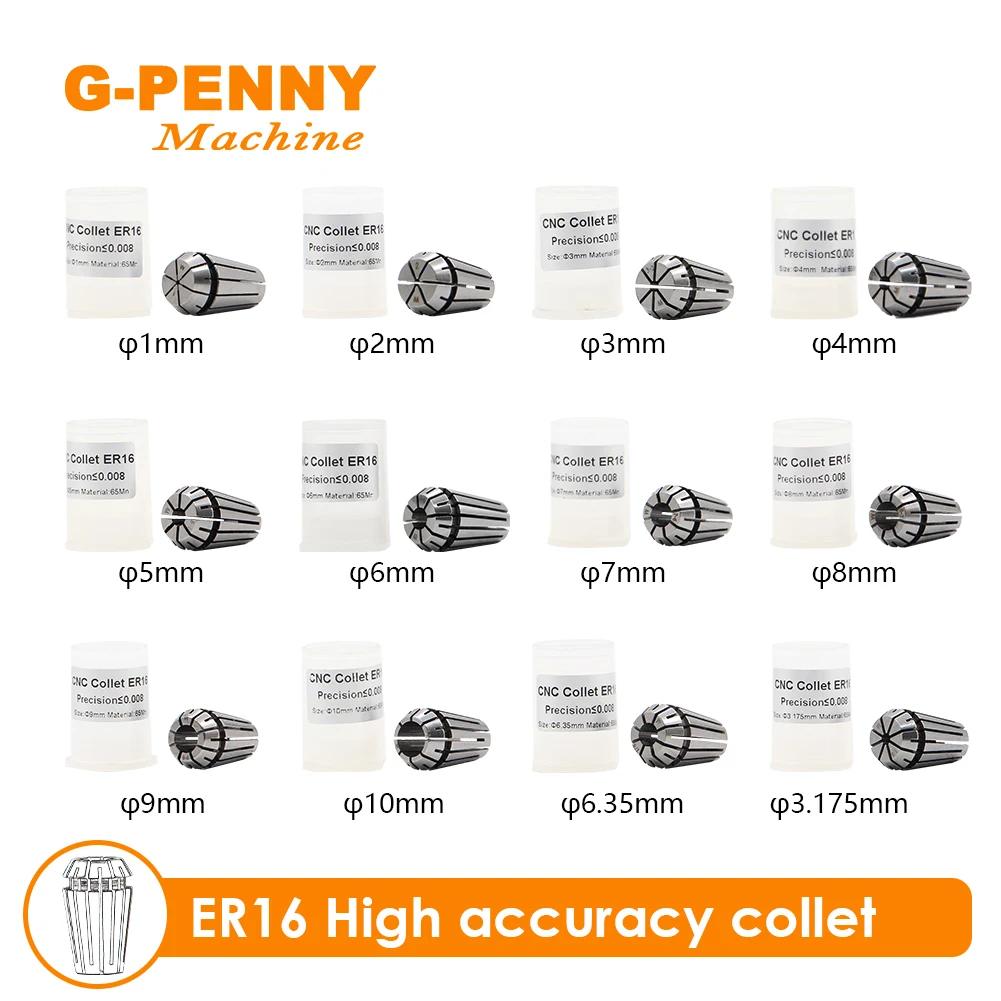 G-Penny 1 шт. пружинный цанговый патрон ER16 Высокая точность 0 008 мм 2 3 4 5 6 7 8 9 10 1/4 1/8 CNC