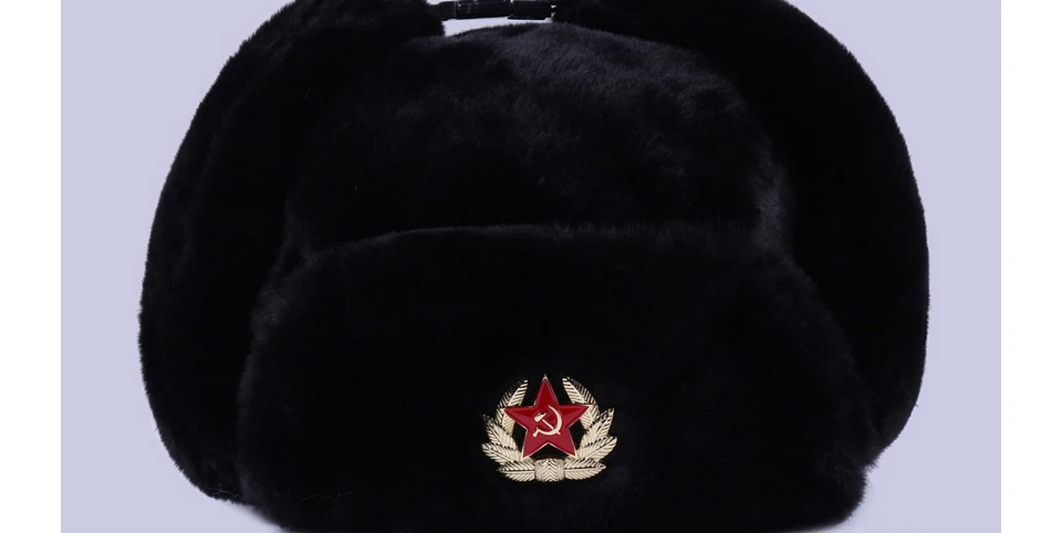 Soviet Badge Ushanka Russian Men Women Winter Hats Faux Rabbit Fur Army Military Bomber Hat Cossack Trapper Earflap Snow Ski Cap bomber trapper hat