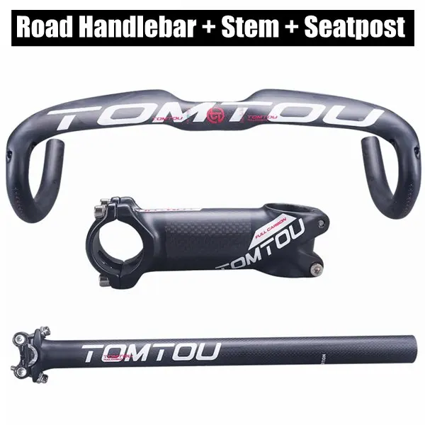 Road Handlebar Sets TOMTOU Матовая Белая углеродная ручка Aero наборы велосипедная ручка бар+ трубка сиденья+ стебель дорожные детали для велосипеда-TC9T75 - Цвет: Road Handlebar Sets