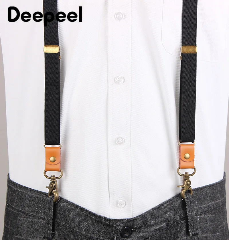 Deepeel 1pc 2*110cm Suit Trousers Shoulder Strap 3 Clips Sanp Buckles Suspenders Retro Hook Jeans Decoration Male Jockstrap