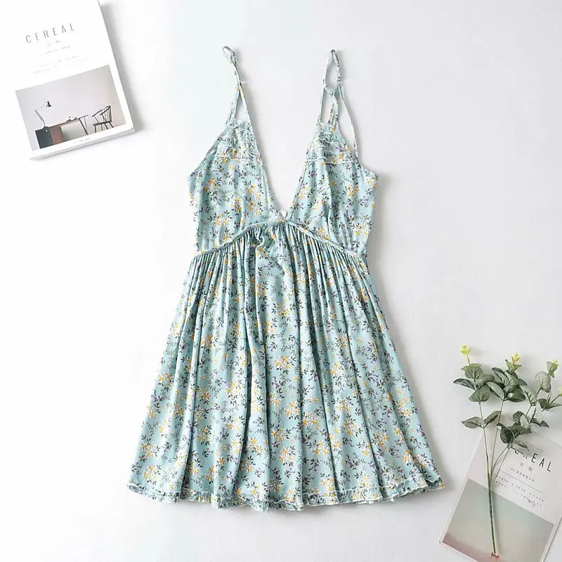 

Boho Summer Women's Clothes Spaghetti Strap Dress Holiday Casual Loose Sundress Short Mini Beach Wear