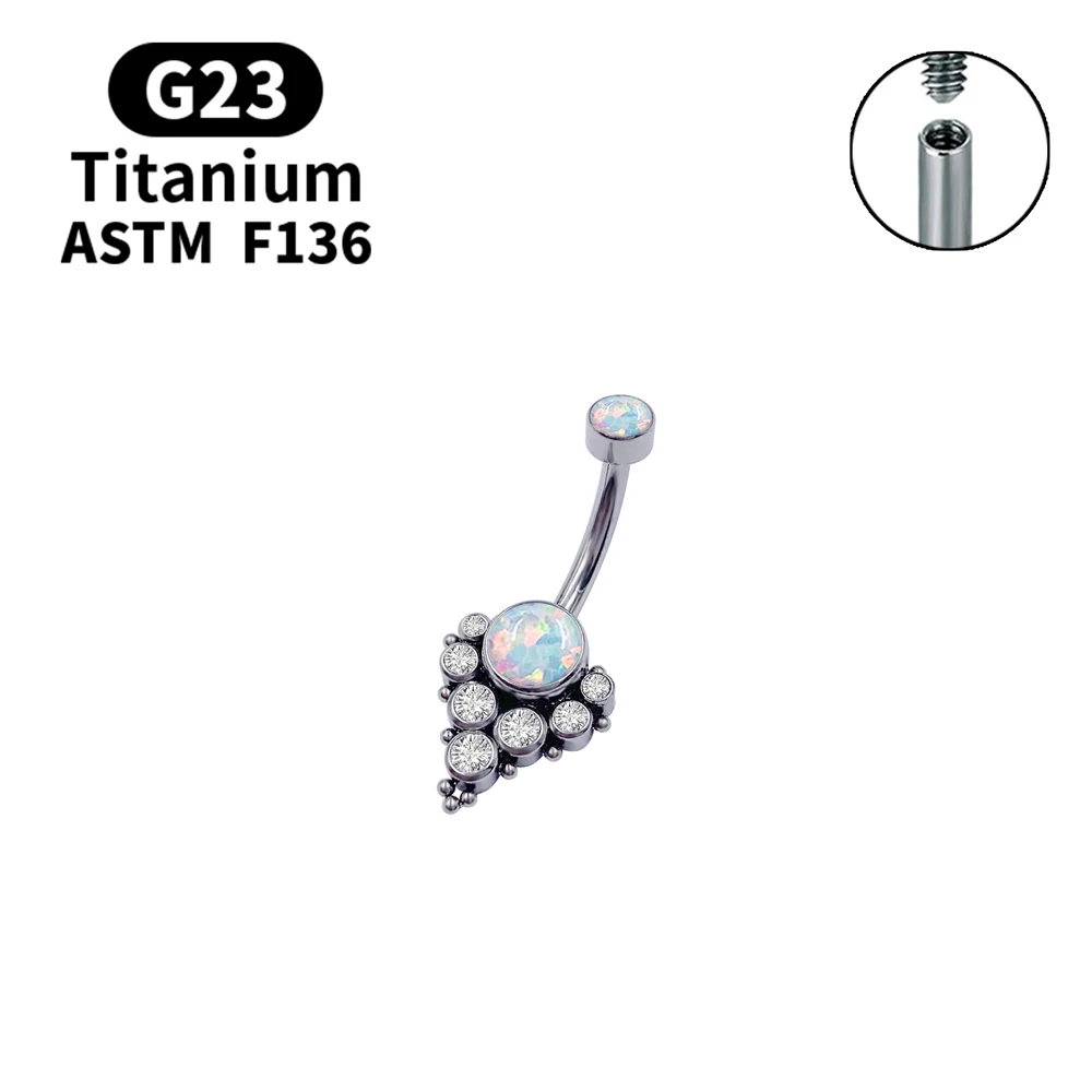 Titan F136 G23 Schmuck Piercing Frauen Opal Bauch Ring Opal Nabel Ring Cubic Zirkon Bauchnabel Piercing Körper Schmuck – Detail 5