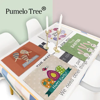 

2Pcs Happy Easter Kitchen Napkin Cartoon Cute Rabbit Placemat Coaster Dining Table Mats Linen Pad Cup Mat Home Decor Placemats