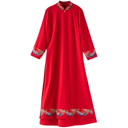 Винтажные традиционные свадебные платья красного цвета aodai qipao - Цвет: Красный