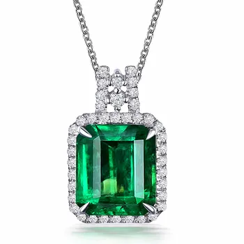 

Square green crystal emerald gemstones diamonds pendant necklaces for women white gold silver color choker jewelry bijoux bague