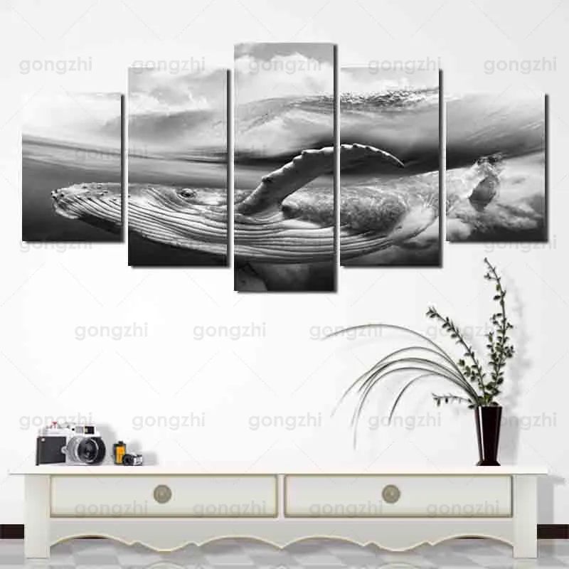 

Black White Minimalist Abstract Water Animal Photography Wall Painting Frameless Modern Home Decoration Canvas Printing Poster