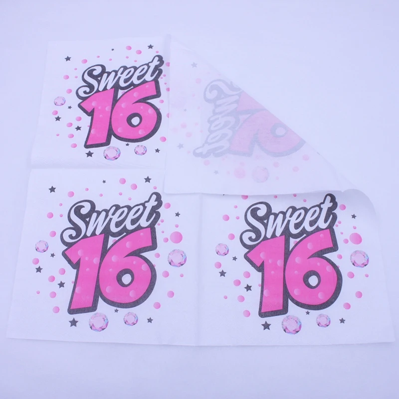 [RainLoong] Happy Birthday Sweet 16 Napkin For Party Tissue Napkin Decoration Decor Serviettes 33*33cm 1pack/lot