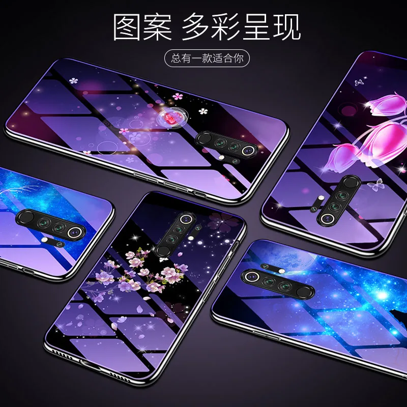 Синий свет цветок закаленное стекло чехол для Xiaomi Redmi Note 8 Pro задняя крышка для xiomi Redmi Note 8 Plus Защитные чехлы для телефона Fundas
