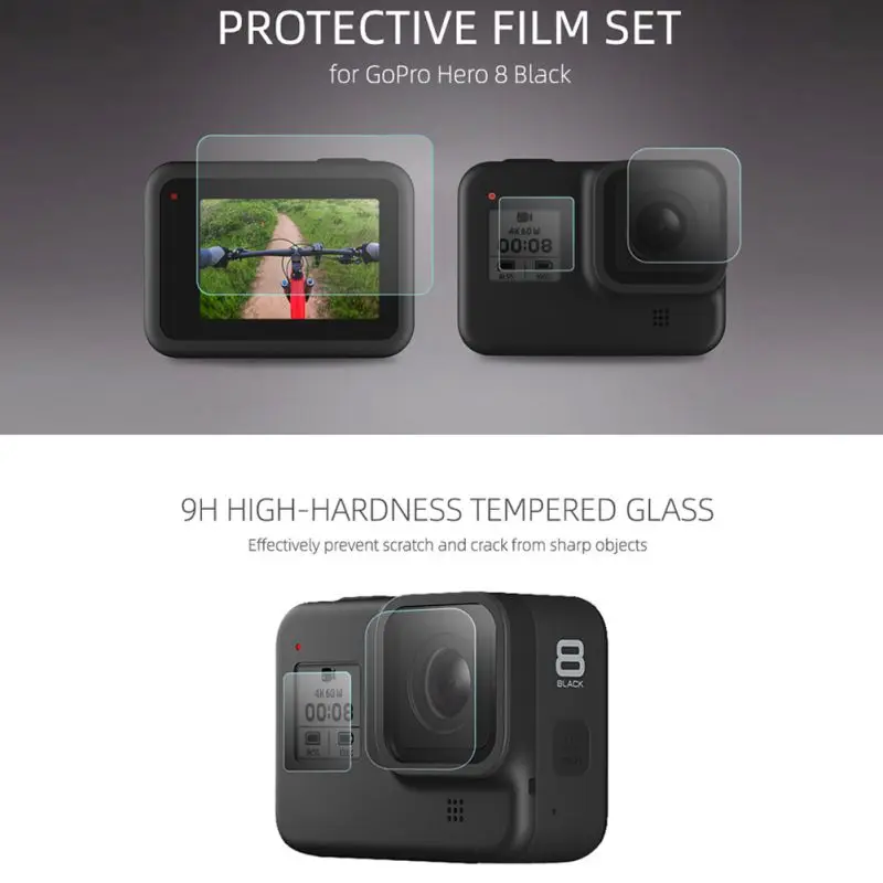 Защитная пленка для экрана+ Защитная пленка для объектива для GoPro Hero 8, черная пленка из закаленного стекла для GoPro 8, аксессуары для экшн-камеры