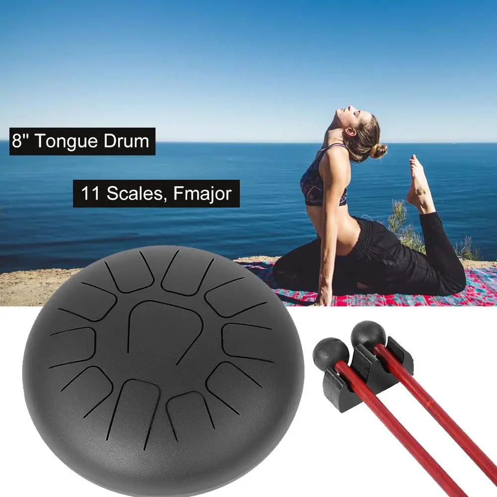 C Key Steel Tongue Drum Percussion Instruments Mini 8-Tone Hand Pan Drum with Drum Mallets Carry Bag