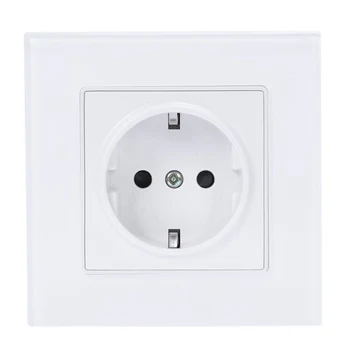 

White Eu Standard Power Socket,White Crystal Glass Panel,Ac 110~250V 16A Wall Power Socket