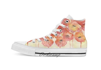 

Red Poppy Custom Casual High Top lace-up Canvas shoes sneakers Drop shipping