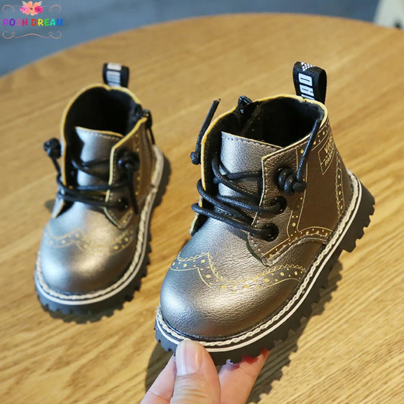 

Girls Boots Autumn Winter PU Leather Waterproof Kid Boots Shoes Zip Rome Flower Little Girl Martin Boots Fashion Baby Boots