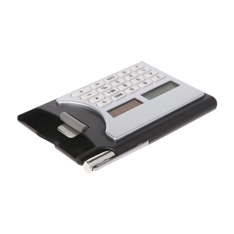 

3-In-1 Portable 8-Digit Solar Calculator Business Card Holder Ball-Point Pen