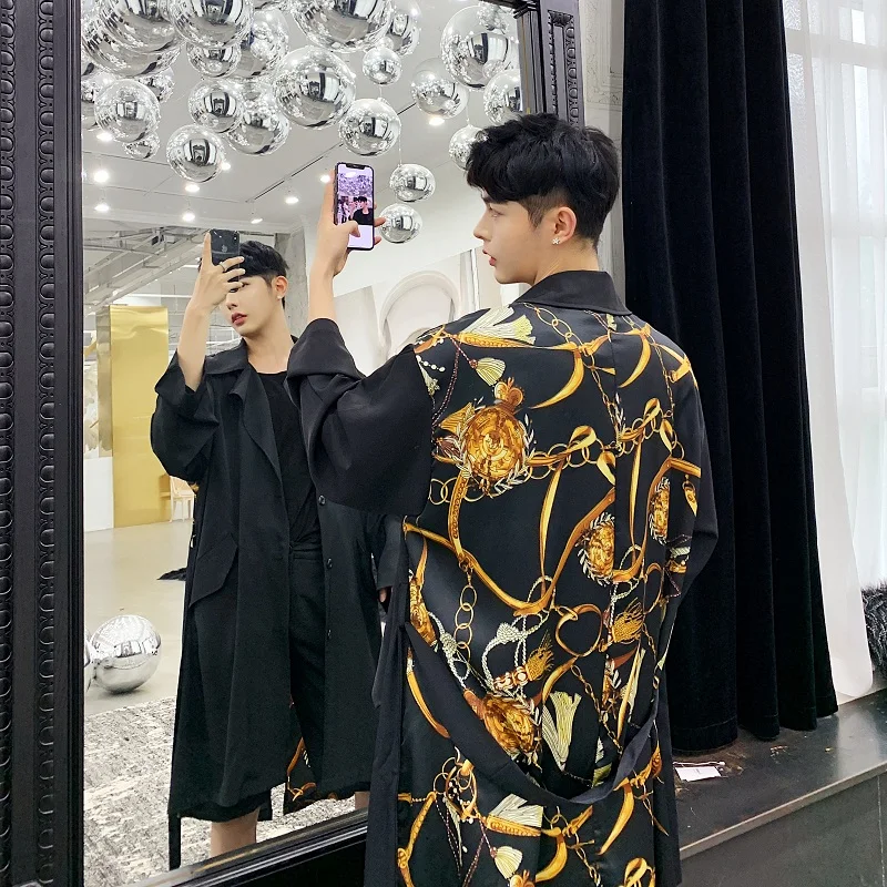 Reviews Long section trench coat Punk style Stitching Cloak personality Loose coat