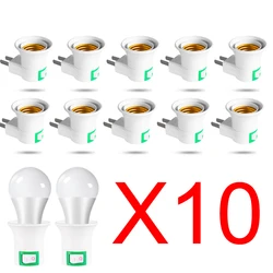 10PCS E27 switch socket LED lamp socket to American standard plug socket adapter converter high quality E27 lamp socket switch