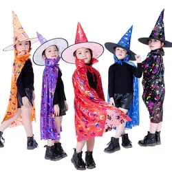 От 2 до 14 лет Хэллоуин Детский костюм, детские маскарадные костюмы, костюм волшебник, ведьма; плащ; накидка; халат с капюшоном для