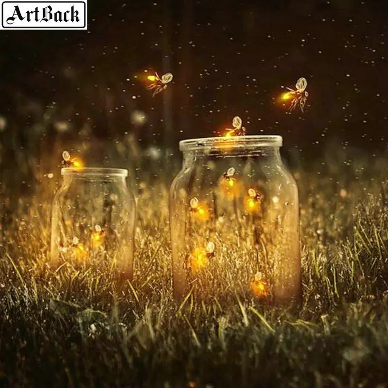 Diamond Mosaic Firefly Bottle 5d Painting Night Landscape Rhinestone Art Embroidery Resin Home Decor | Дом и сад