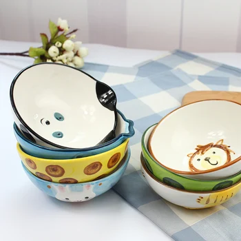 

Ceramics Tableware Cute Children's Bowl Rice Bowl Spoon Inch Korean Small Ceramic Bowl Set Spoon 5 Hand-painted Bowl