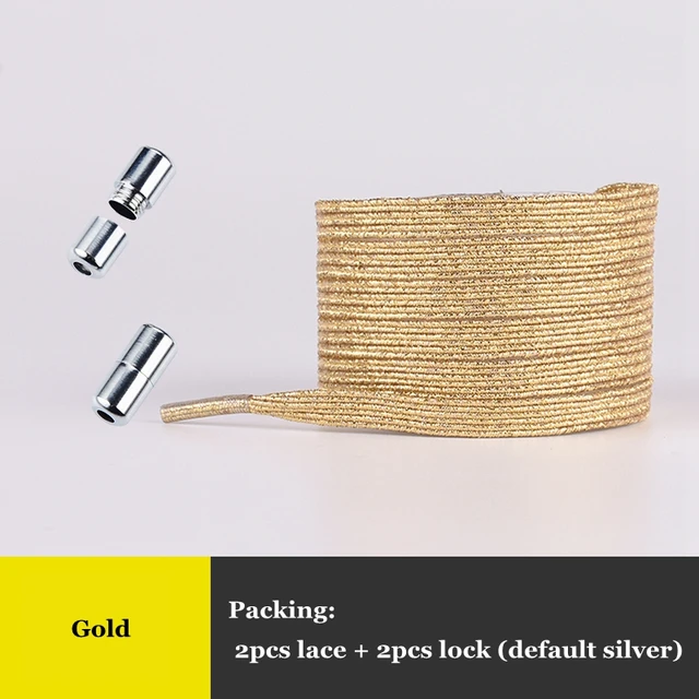 Elastic No Tie Shoelaces Colorful Flat Shoe laces Sneakers shoelace Metal Lock Lazy Laces for Kids Adult One size fits all shoes Gold