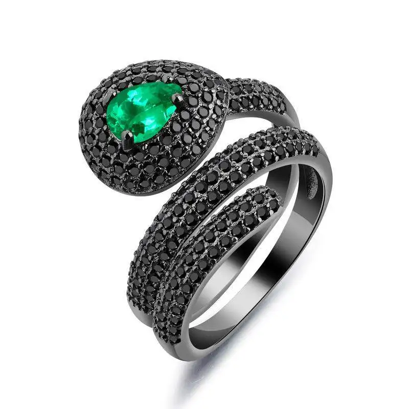 

Hemiston European Fashion Personality Exaggerated Snake Ring Snake Black Zircon Ring For Women Men