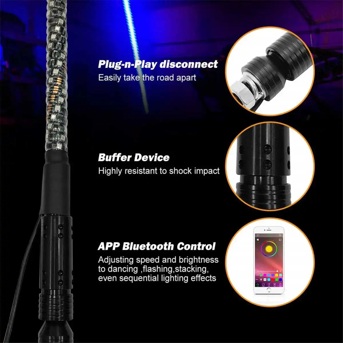 3 фута многоцветный RGB Водонепроницаемый сгибаемый беспроводной bluetooth контроль Супер яркий светодиодный светильник с флагштоком DC12V с американским флагом