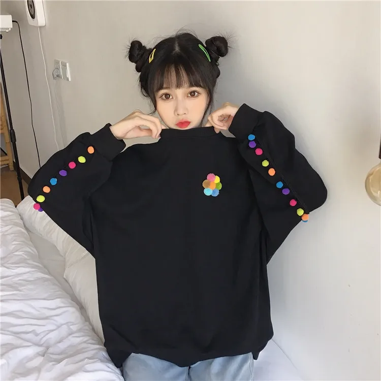 WHITNEY WANG Autumn Fashion Streetwear Korea Style Candy Balls Sweatshirt Women Hoodies Pullover