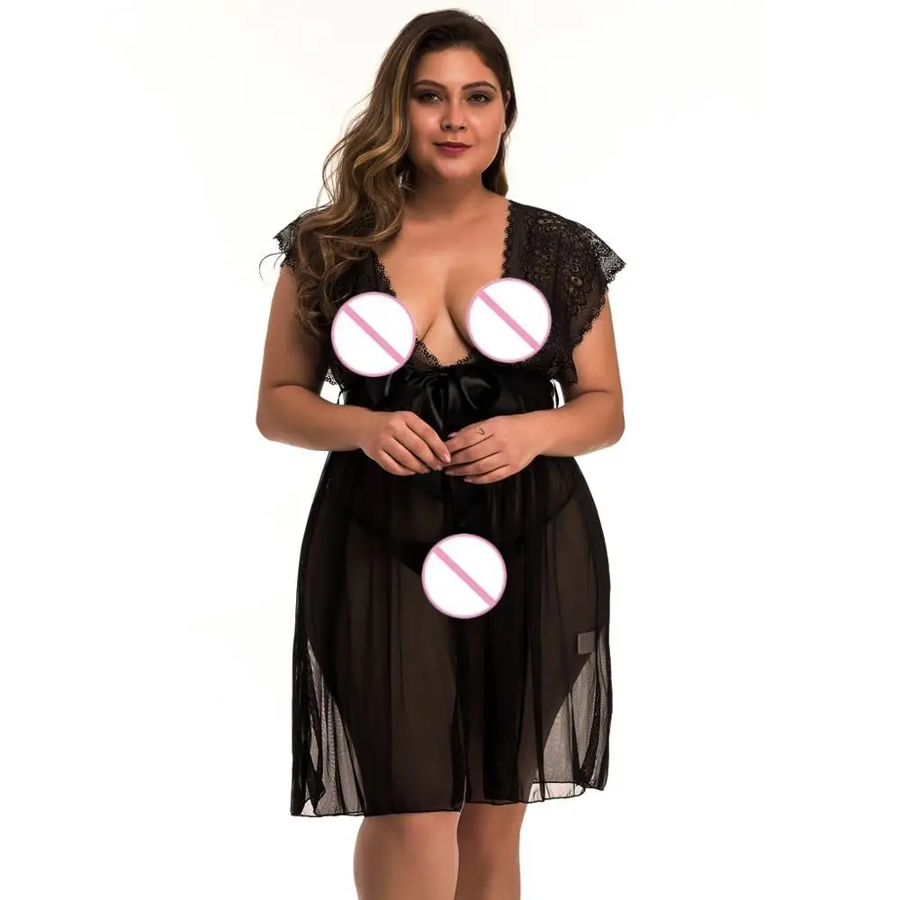 Женский комплект нижнего белья большого размера с контрастным кружевным бантом и v-образным вырезом, платье с открытой спиной, нижнее белье с тонгами, кружевное нижнее белье, комплект femme E