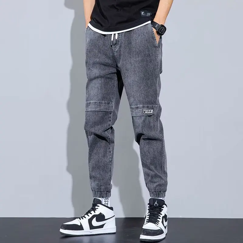 ICCLEK Jeans Men's 2021 Fall New Style Harem Pants with Drawstring Multi-pocket Denim Casual Pants Men Plus Size Jeans