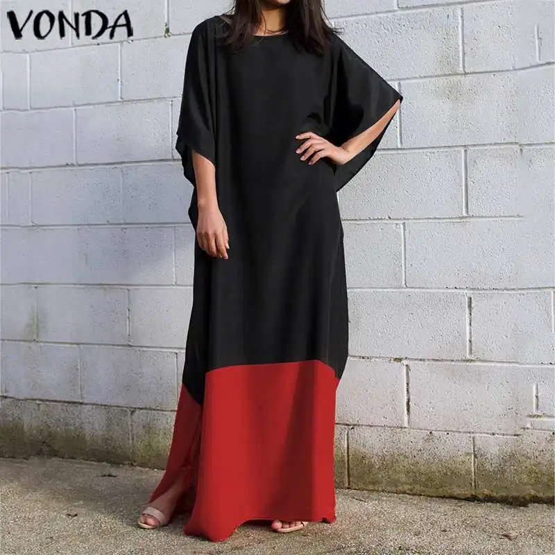 

VONDA 2019 Summer Pregnancy Dress O Neck Short Sleeve Bohemian Patchwork Dresses Casual Loose Robe Femme Party Beach Robe S-5XL