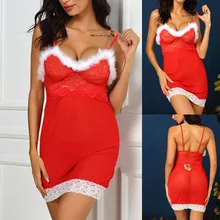 Женская одежда для сна, сексуальное кружевное белье, сексуальное рождественское нижнее белье с открытой спиной, стринги, ночная рубашка, пижама, нижнее белье, женское нижнее белье