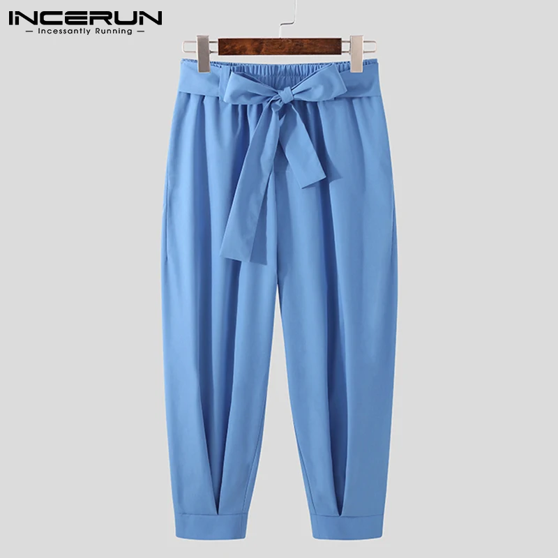 Men Pants Solid Color Joggers Baggy Lace Up Fashion Casual Trousers Men Streetwear Leisure Pantalon With Belt 5XL INCERUN 7 men trousers
