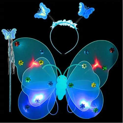 Pudcoco 3pcs Set Led Flashing Light Kid Girl Costume Set Butterfly Wings Wand Headband