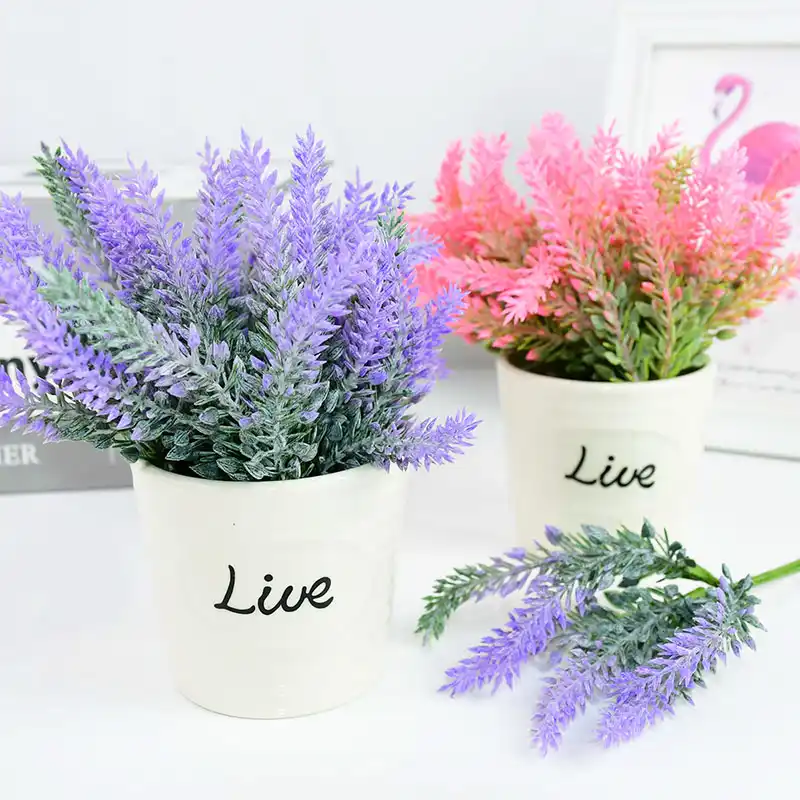 ホット販売12ヘッドプロヴァンスラベンダーフェイク植物紫ピンクラベンダーウェディングブライダルブーケ装飾ホームパーティーの装飾 人工植物 Aliexpress