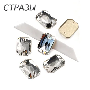 

6A Boutique Emerald Cut Strass Crystal Clear Sew On Rhinestone Beads Sewing Beads For Dress Making Jewelry Garment Decoration