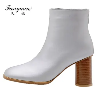 

fanyuan Plus Size 32-48 New Fashion Hot Sale Concise Shoes Woman Boots Female Chunky High Heels Ankle Boots Woman Shoes