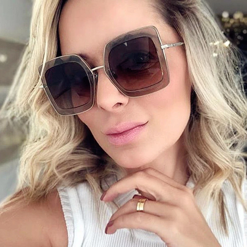 

Unique Diamond Cutting Polygon Square Sunglasses For Women 2020 Vintage Alloy Oversized Gradient Brown Sun Glasses Female Shades