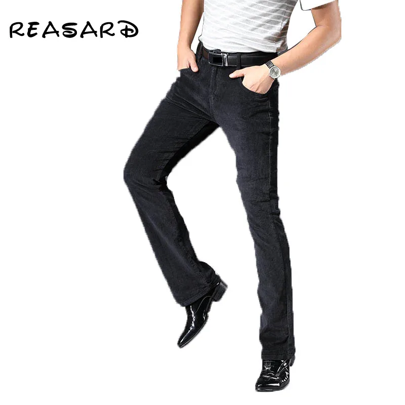 

Autumn 2019 Black Slim Fit Casual Men's Commercial Bootcut Pants Corduroy Flared Trousers New Male Elastic Bell-bottom Trousers