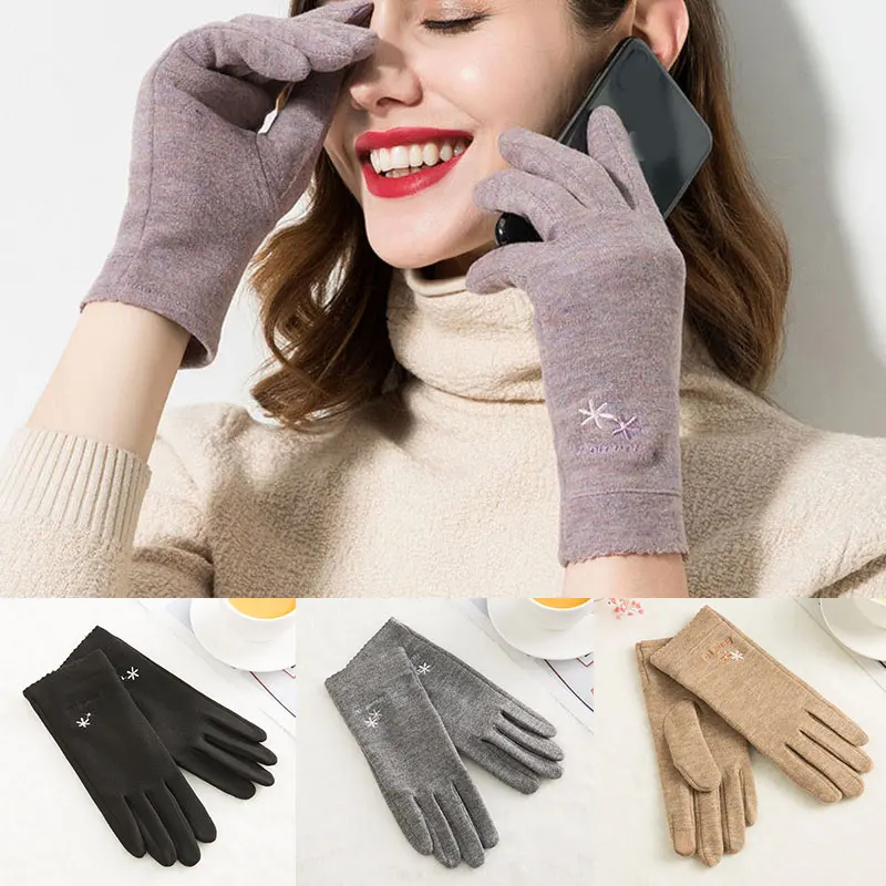 

Knit Imitation Cashmere Gloves Women Gloves Autumn Winter Driving Mittens Touch Screen Plush Inside Warm Solid Color Full Finger