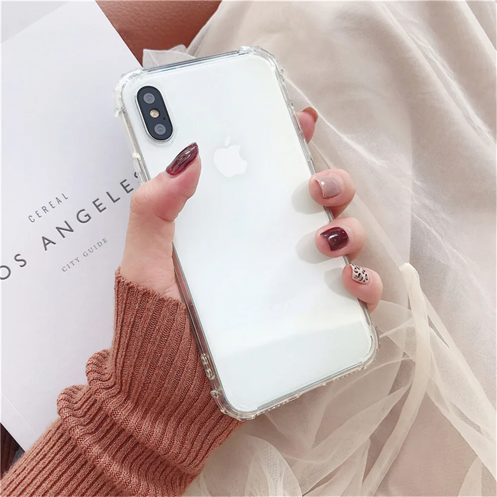 

For iPhone 6.5 6.1 5.8 2019 XS Max XR X 7 Transparent Cover Coque For iPhone X 8 7 6 S 6S Plus Airbag Cover Shockproof TPU Case