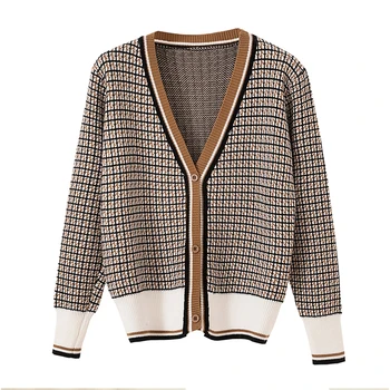 

2019 New Arrival Women Autumn Sweater Long Sleeve Plaid Casual Loose Female Cardigan Ladies Sweaters