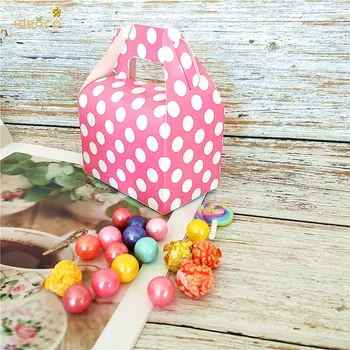 

20pcs Pink White dot Candy Box Paper Gable Box Gift Box Chocolate Packaging Children Birthday Party Wedding Decorations Favor