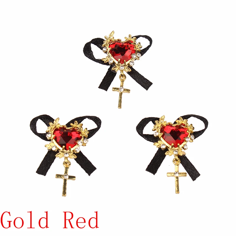 Gold Red Ot роскошный гвоздь в форме сердца сплав ювелирные изделия золото/серебро алмаз лук 5 штук/10 штук украшения ногтей аксессуары - Цвет: Gold Red