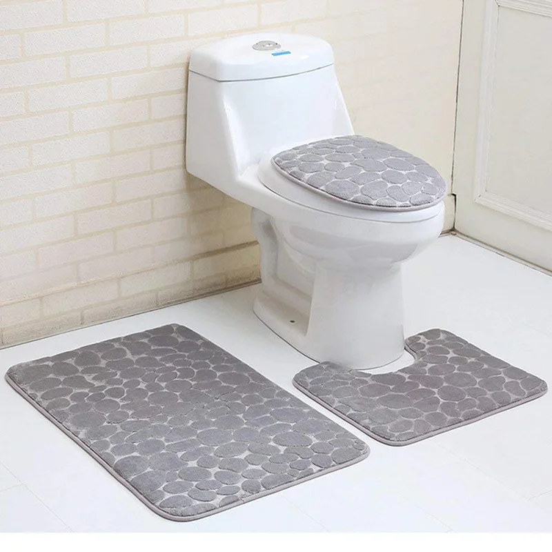 Carpet 3pcs Rug Mat Non Slip Drying Bath Set Quick Super Bathroom Soft U-Shaped Pedestal Toilet And Seat Cover | Дом и сад