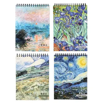 

Sketch Drawing Book Durable Professional Wire Bound Hard Cover Art Supplies Notebook A4 Sketch Book 50 Pages Hand-Painted