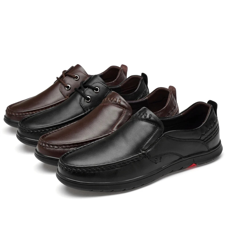 new fashion men's shoes casual genuine leather male slip on loafers black brown lace up shoe man flat driving shoes for men