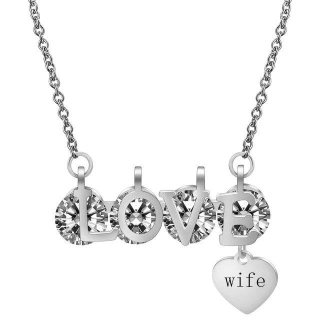 love silver wife Подарок на день Святого Валентина, ожерелье из титана и стали с подвеской в виде сердца, ювелирные изделия с фианитами и кристаллами, Женское Ожерелье для юбилея, вечерние - Окраска металла: love silver wife
