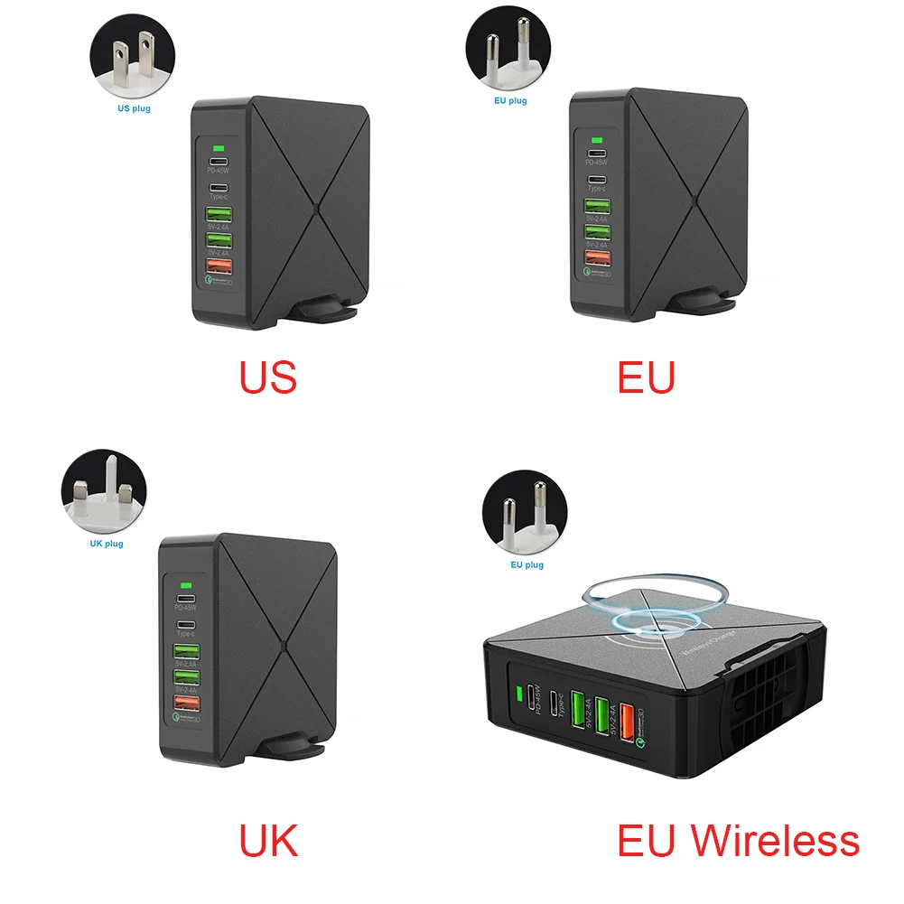 75W PD Multi Port Laptop Station Wall Plug With Power Adapter Mobile Phone Safe Travel Type C USB Quick Charger Home Portable